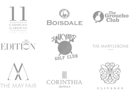Venues logos including The May Fair, Corinnthia Hotels, Boisdale and more.