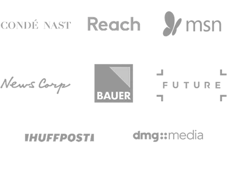 Print & Digital media logos including dmg::media, BAUER, Huffpost and more.