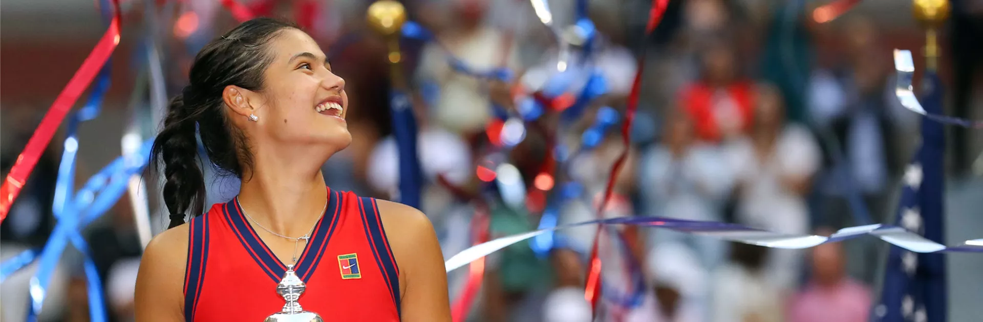 Emma Raducanu celebrates with trophy win at US Open